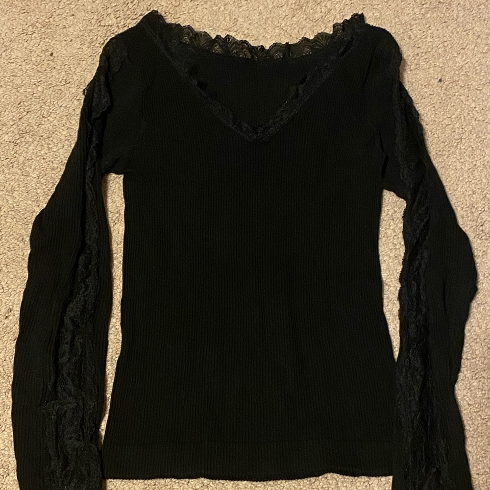 Black lace v neck top size small-medium